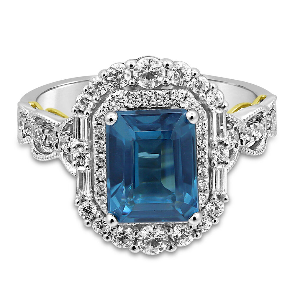 Sabrina Silver 14K White Gold Diamond Natural London Blue Topaz Bypass Engagement  Ring Round 7 mm, Size 5 | Amazon.com